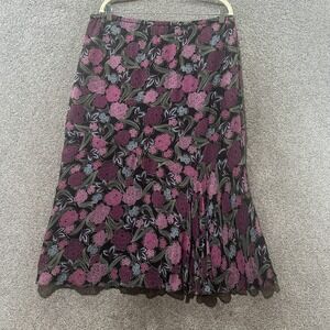 JM Collection Midi Skirt Womens 16 Dark Floral Rayon Pull On Whimsigoth Romantic
